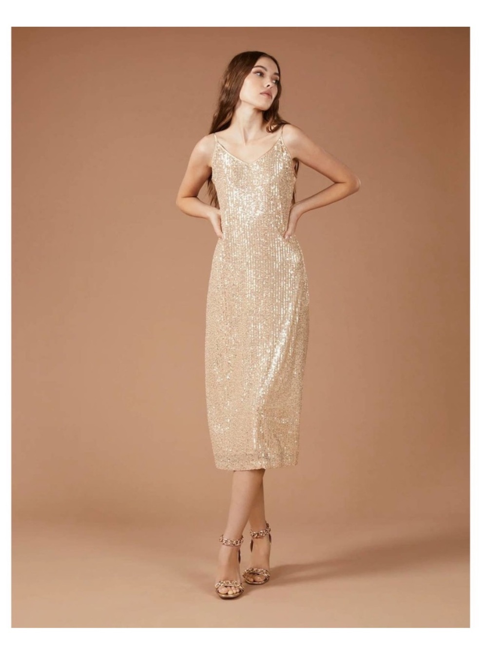 BCBGeneration Gold Sequined Cocktail Dress